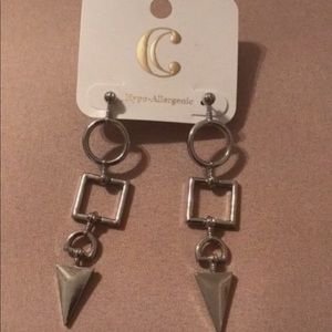 Geometric shape silver earrings